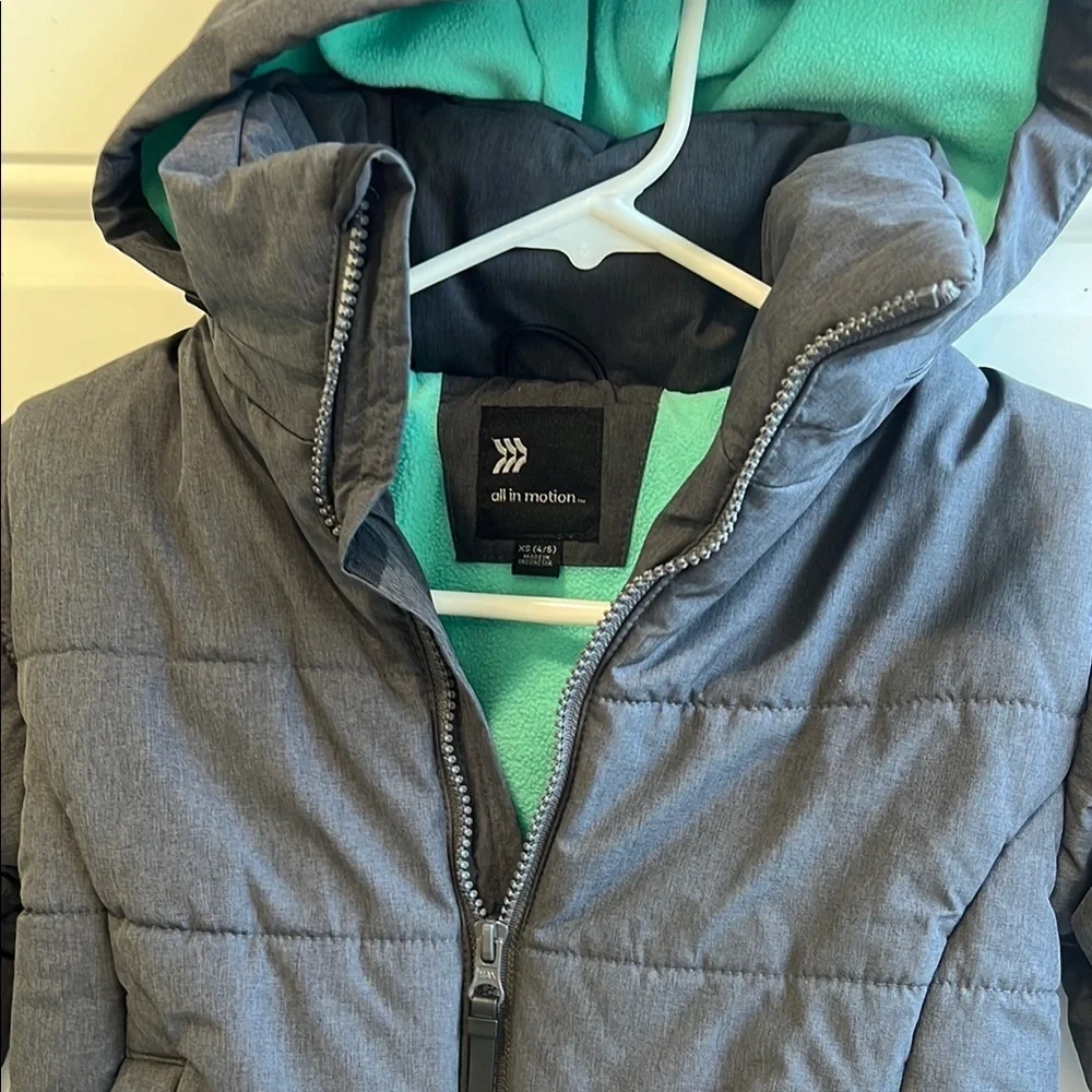 All in Motion Kids Charcoal and Teal Puffer Jacket